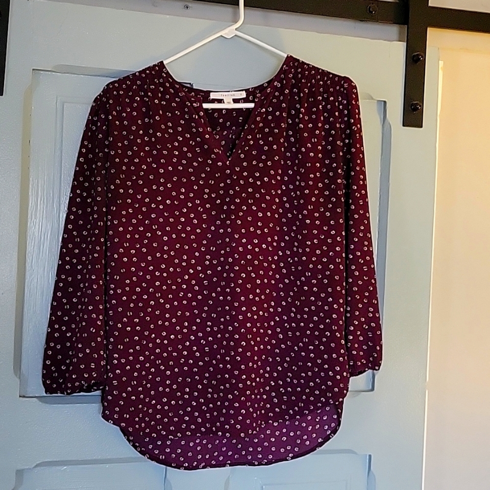 fun2fun purple print split neck blouse